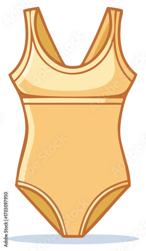 Cartoon One Piece Swimsuit in Light Orange Color Isolated on White Background.