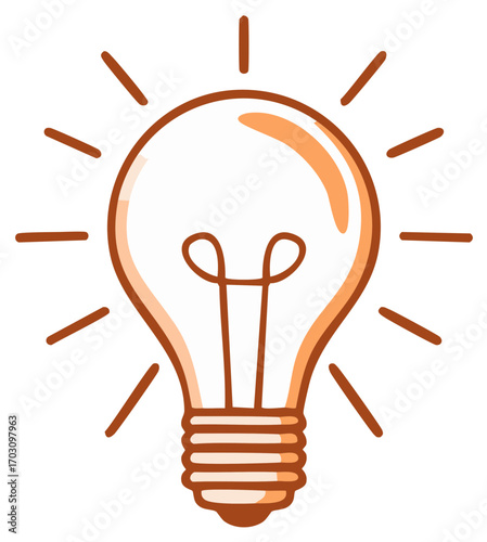 Illustrated lightbulb radiating bright idea and creative concept