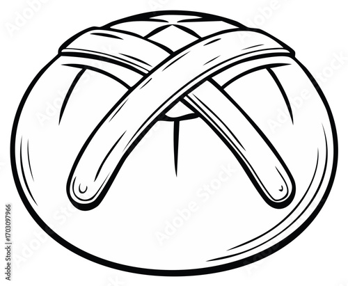 Loaf of Bread Icon Round Shape Outline Crossed Slices Bakery Product Food Staple