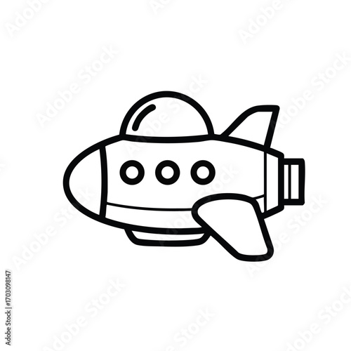 Simple black and white line drawing of a small airplane with three and a rounded cockpit dome