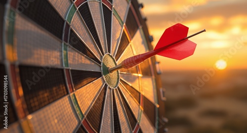 Wallpaper Mural Red Dart Hitting Bullseye on Dartboard at Sunset Torontodigital.ca