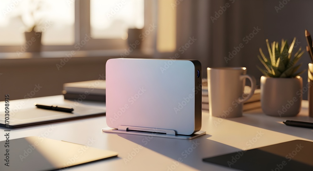 Fototapeta premium External Hard Drive on stand in creative studio matte finish