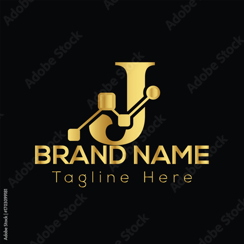 Golden letter J logo with abstract data chart elements and text placeholders golden logo abstract logo