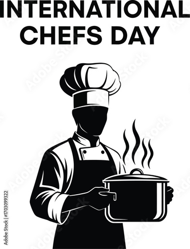 International chefs day illustration a chef holding a pot of food for celebration