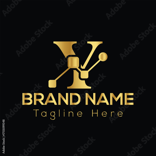 Golden letter Y logo with network connections and text placeholders for brand name and tagline
