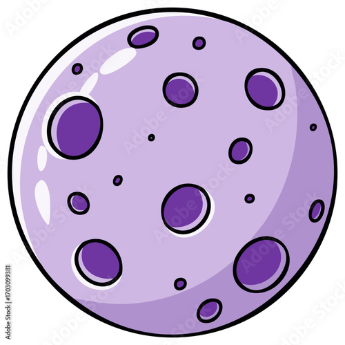 Simple cartoon illustration of a purple planet or moon with dark craters