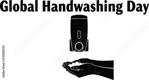Global handwashing day concept with soap dispenser and hands hygiene and health care