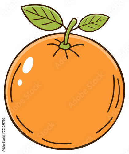 Simple illustration of a ripe orange fruit with green leaves and a stem
