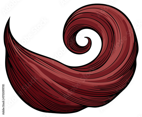 Stylized Red Beard or Hair Curl with Swirl for Graphic Design Projects and Illustrations