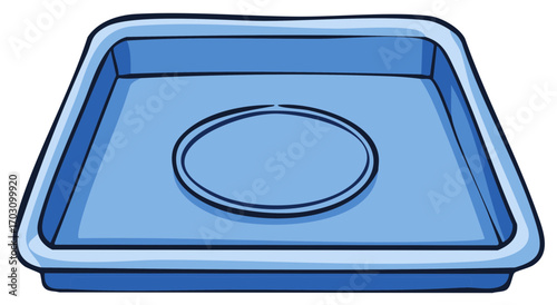 Blue cartoon tray with oval raised center and dark outline