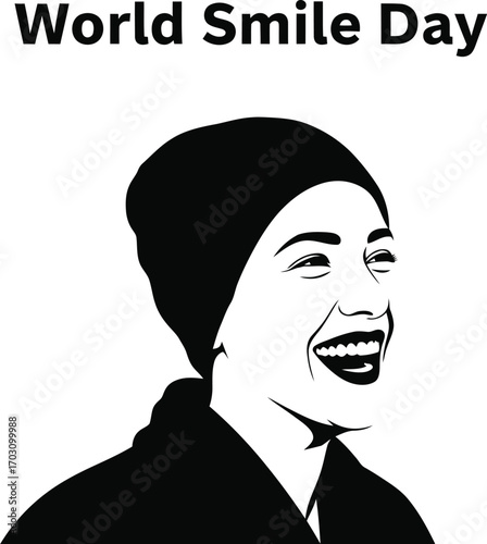 Silhouette illustration of a smiling woman world smile day happy face with positive emotion