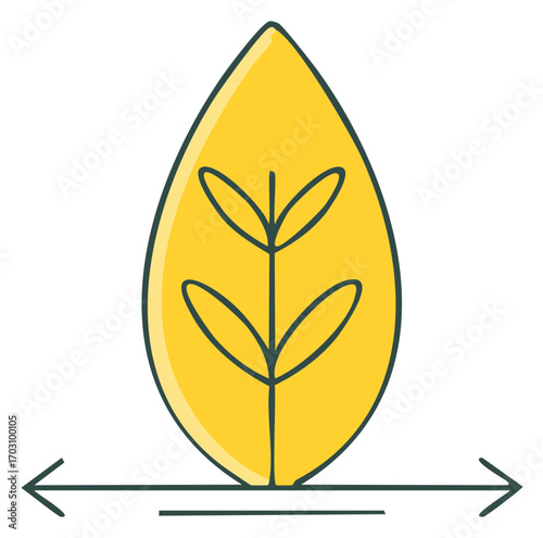 Simple yellow leaf icon with bold outline and directional arrows indicating growth measurement or progress