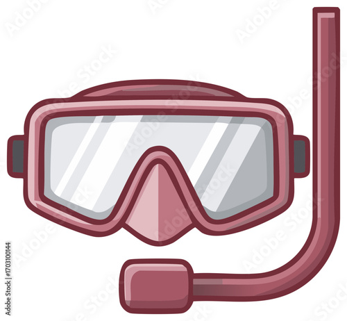 Cartoon Illustration of a Pink Snorkel Mask with Snorkel Tube for Underwater Diving