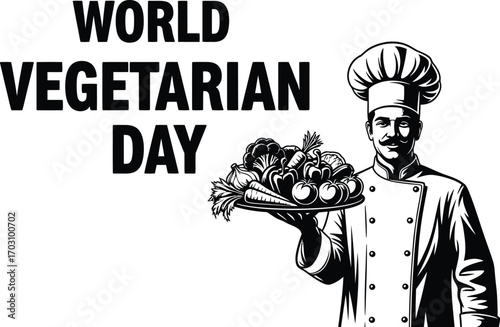 Chef holding a tray of vegetables for world vegetarian day promoting healthy eating habits
