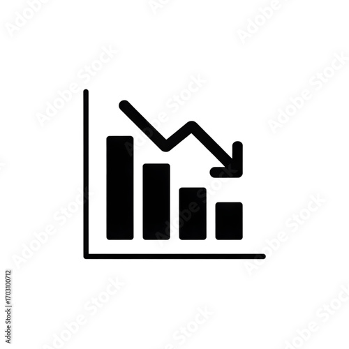 Downward trending bar graph depicting a decline or decrease