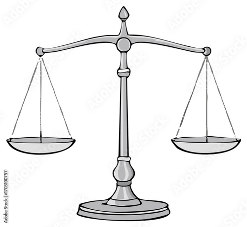 Illustration of a classic balance scale with two empty pans, symbolizing justice and equality