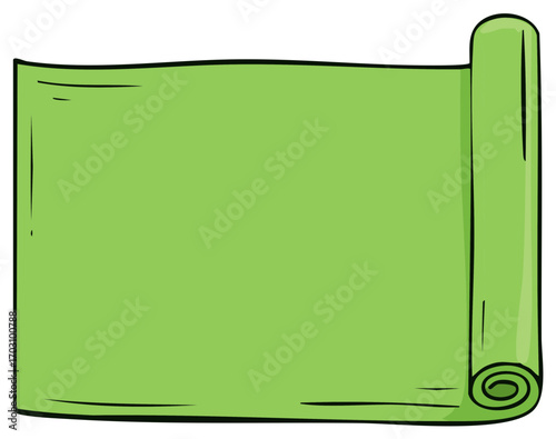 Blank lime green cartoon scroll banner, hand drawn vector parchment illustration