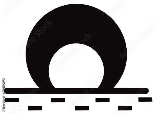 Abstract Black Round Shape Rolling Through Textured Surface