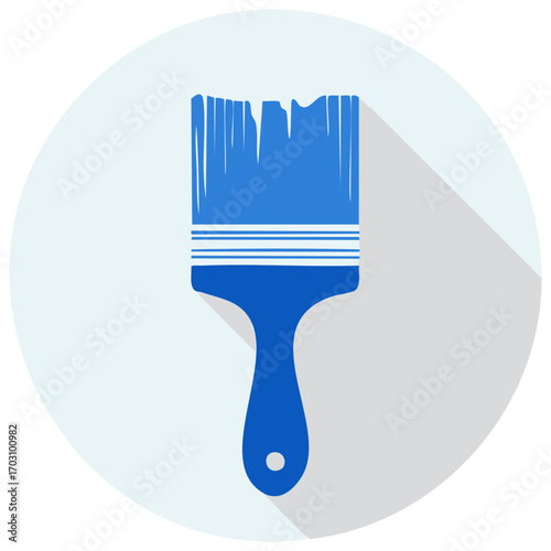 Blue Paintbrush Icon Artwork with Long Shadow on Gray Background