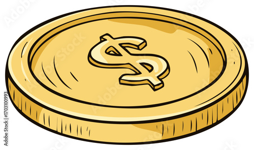 Cartoon gold dollar coin illustration
