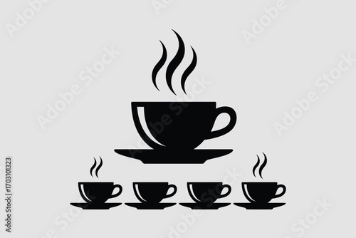 Black coffee cups with steam on saucers hot beverage
