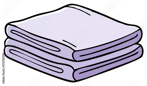 Neatly folded soft purple towels clean laundry household fabric cartoon drawing