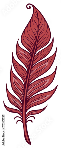 Elegant stylized red feather illustration with intricate details and artistic decorative design element
