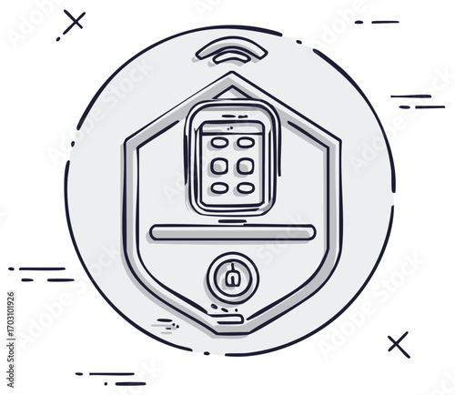 Smart Home Security System with Mobile App in Hand Drawn Style