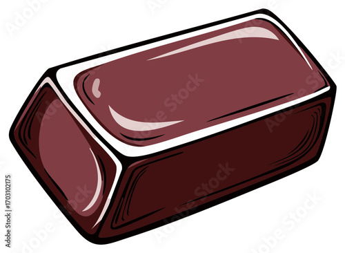 Illustration of Dark Chocolate Candy Piece with White Outline and Glossy Surface