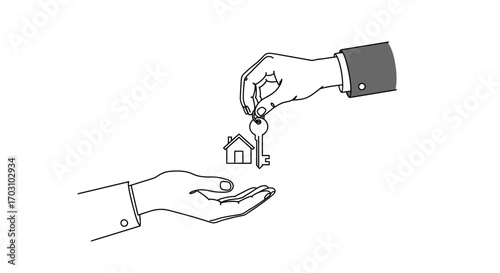 Handing over a house key, representing real estate or property ownership.