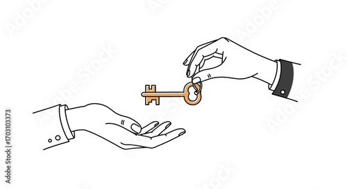 Handing over a key, symbolizing access, ownership, or a solution being provided.