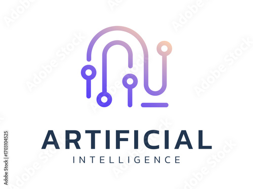 Artificial intelligence with letter AI network lines connecting technology Analysis logo vector design concept. AI technology logotype symbol for advance technology, tech company, identity, ui, robot.