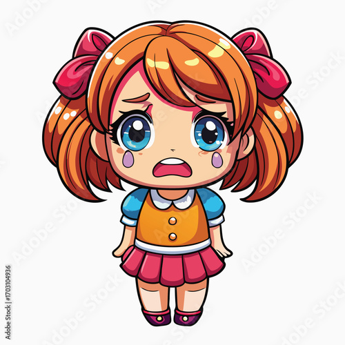 Cute cartoon schoolgirl holding money with cheerful smile in simple colorful illustration