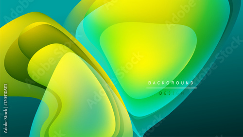 Abstract fluid shapes, vibrant green, yellow hues. Dark background creates dynamic visual contrast, modern design element.