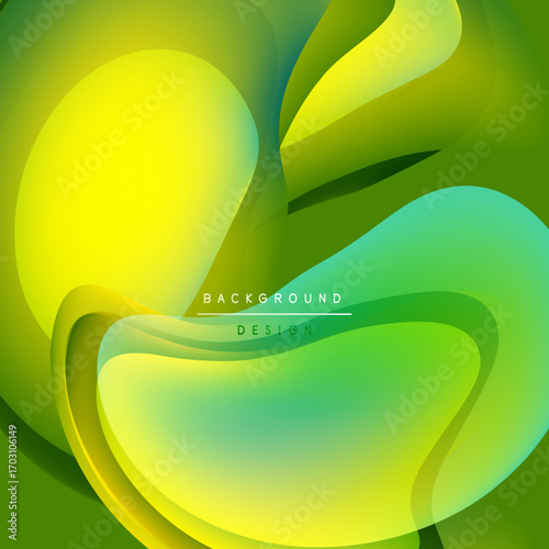 Abstract vibrant layers, yellow, green hues. Smooth gradients create flowing shapes, modern design element. Background texture visible.