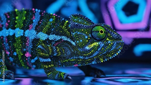 Wallpaper Mural Vibrant fluorescent chameleon under ultraviolet light. Torontodigital.ca
