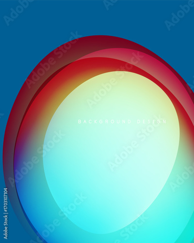 Abstract design features layered circles. Colors blend from blue, red, yellow creating vibrant visual effect. Simple, modern aesthetic.