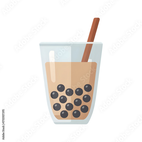 Refreshing glass of Boba tea with tapioca pearls and brown sugar