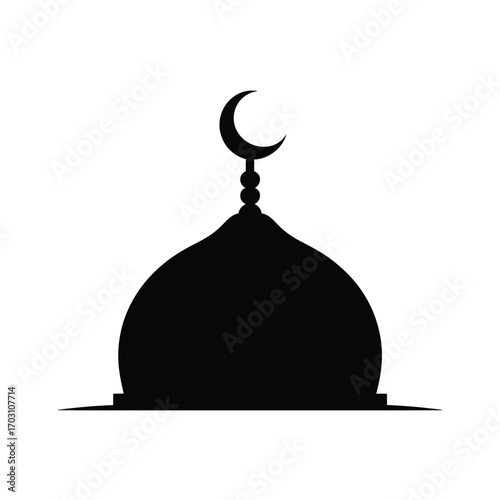Black mosque dome with crescent moon Islamic architecture