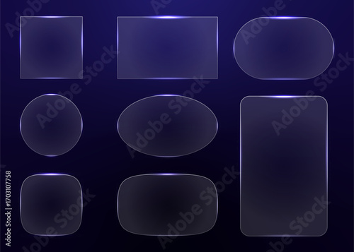 Glass glossy glassmorphism geometric neon shapes frame set