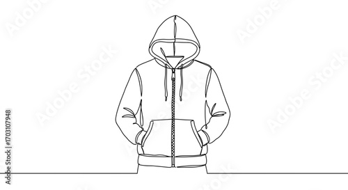 Line style illustration of a hooded sweatshirt with pockets on transparent background  