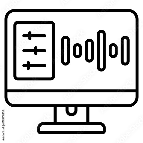 Audio editing icon. Podcast editing symbol. Sound adjustment and media control collection. Line Icon