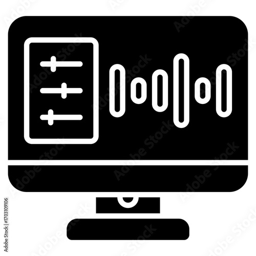 Audio editing icon. Podcast editing symbol. Sound adjustment and media control collection. Glyph Icon