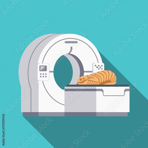 Modern medical CT scanner with a specimen, likely for diagnosis.