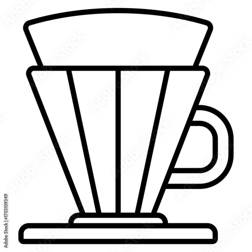 Filter dripper icon. Pour-over brewer symbol. Café tool and coffee filter collection. Line Icon