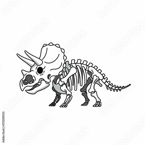 A stylized illustration of a Triceratops skeleton, showcasing its bony structure.