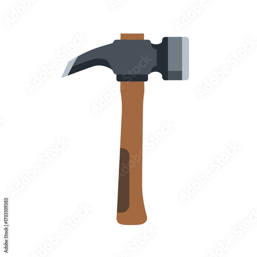 Vector illustration of a professional bricklayer's or mason's hammer with a wooden handle. Construction and demolition tool icon isolated on a white background