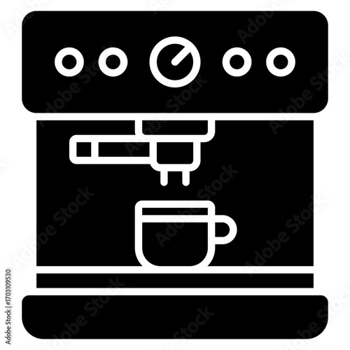 Coffee machine icon. Espresso brewer symbol. Café equipment and hot drink collection. Glyph Icon