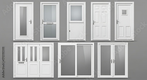 Collection of various modern white uPVC front and patio doors.