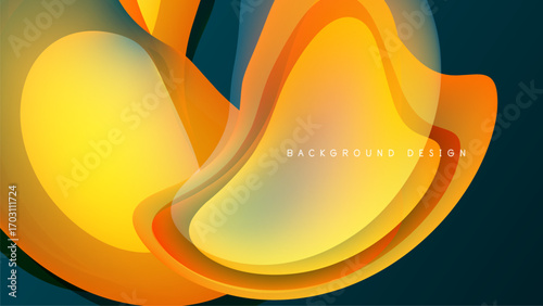 Abstract fluid shapes, vibrant orange, yellow hues. Dark background creates dynamic visual contrast. Modern design element.